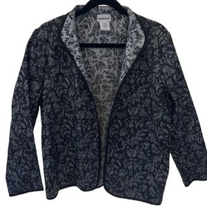 BonWorth Women's Quilted Jacket‎ Floral Black White Size Medium Open Front